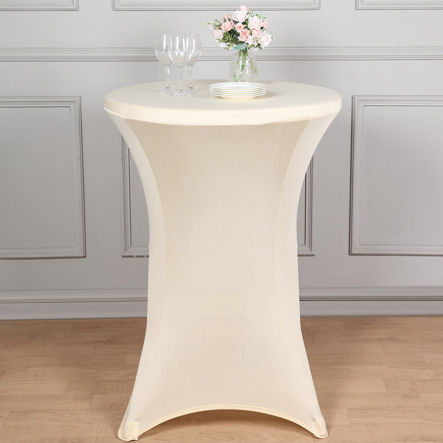 Beige Spandex Stretch Fitted Cocktail Table Cover