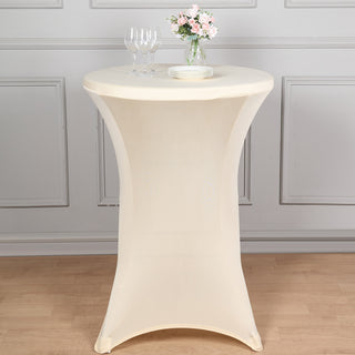 Elegant Beige Spandex Stretch Fitted Cocktail Table Cover