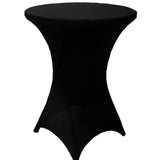 Black Highboy Spandex Cocktail Table Cover, Fitted Stretch Tablecloth for 24"-32" Dia High Top Table