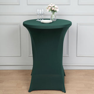 Add Elegance to Your Event with the Hunter Emerald Green Spandex Stretch Fitted Cocktail Table Cover