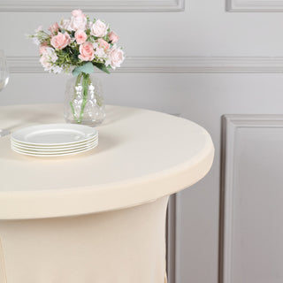 Beige Round Heavy Duty Spandex Cocktail Table Cover