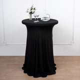 Black Round Heavy Duty Spandex Cocktail Table Cover With Natural Wavy Drapes