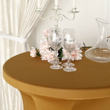 Gold Round Heavy Duty Spandex Cocktail Table Cover With Natural Wavy Drapes