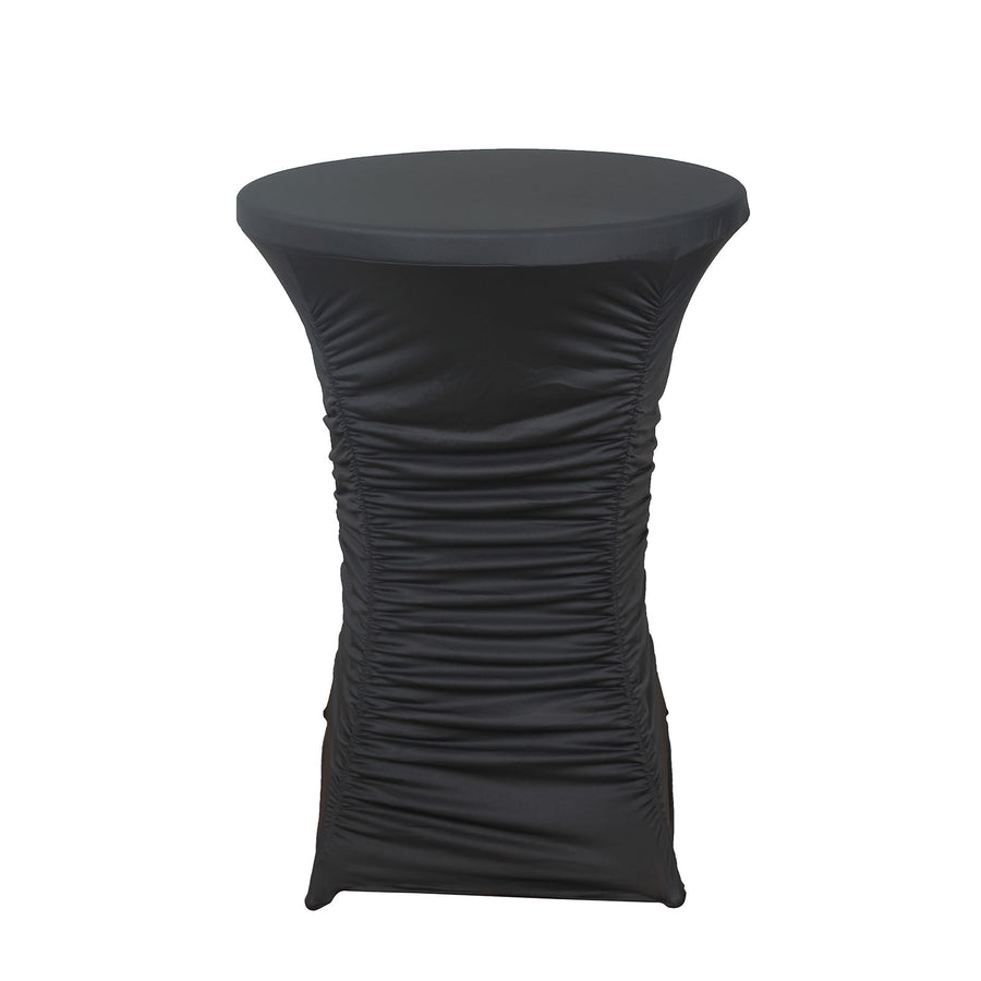 32inch Black Rouched Pleated Heavy Duty Spandex Cocktail Table Cover#whtbkgd