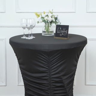 Closeout Sale: Black Rouched Pleated Heavy Duty Spandex Cocktail Table Cover