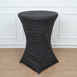 Black Rouched Pleated Heavy Duty Spandex Cocktail Table Cover