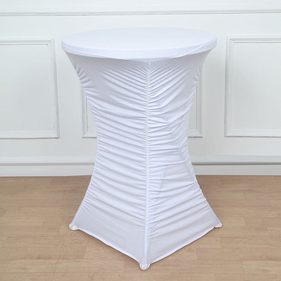 32inch White Rouched Pleated Heavy Duty Spandex Cocktail Table Cover