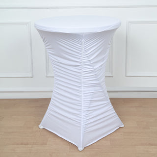 Elegant White Rouched Pleated Spandex Cocktail Table Cover