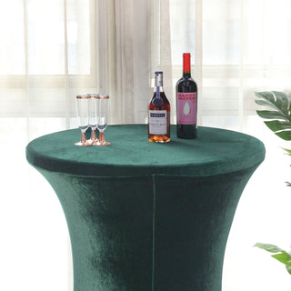 Create a Stylish and Memorable Event with the Hunter Emerald Green Premium Velvet Spandex Fit Cocktail Tablecloth