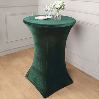 Add Elegance to Your Event with the Hunter Emerald Green Premium Velvet Spandex Fit Cocktail Tablecloth