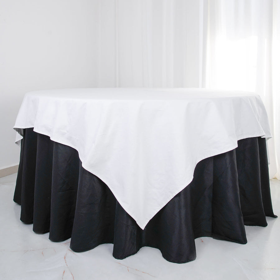 90inch White Square 100% Cotton Linen Table Overlay Tablecloth | Washable
