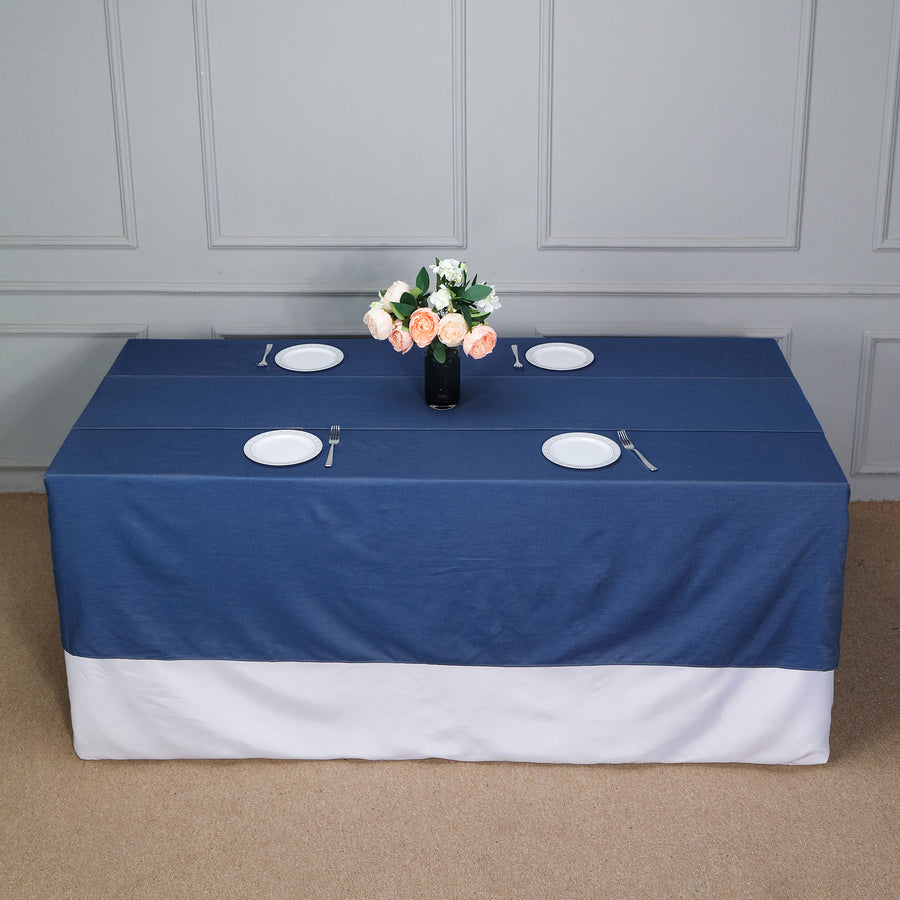 90"x132" Premium Dark Blue Faux Denim Polyester Rectangular Tablecloth