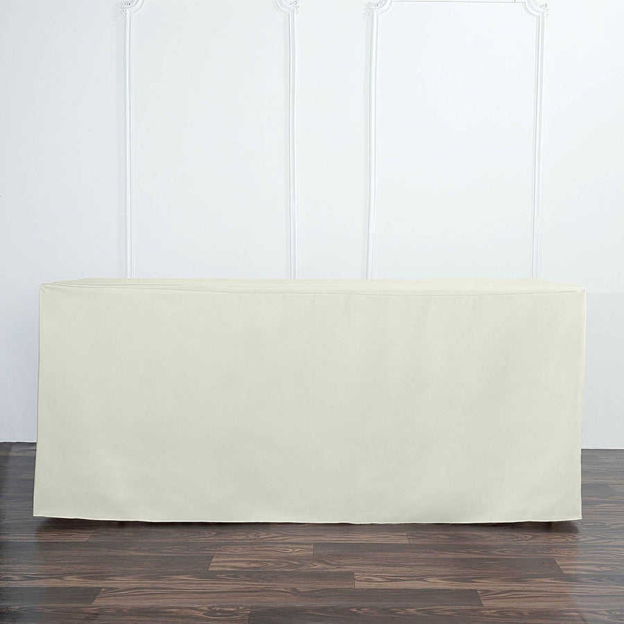 6FT Ivory Fitted Polyester Rectangular Table Cover