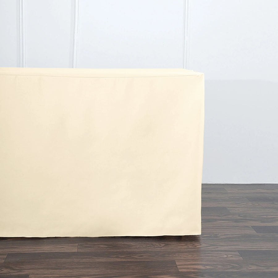 6FT Beige Fitted Polyester Rectangular Table Cover