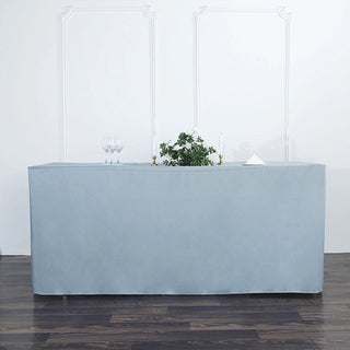 Elevate Your Event with the 6ft Dusty Blue Fitted Polyester Rectangular Table Cover