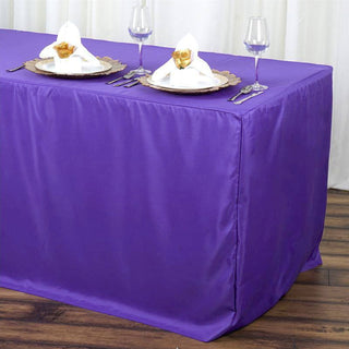 Enhance Your Event Decor with a 6ft Purple Fitted Polyester Rectangular Table Cover