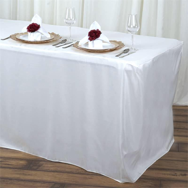 6FT White Fitted Polyester Rectangular Table Cover