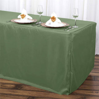 Elevate Your Event with the 6ft Olive Green Fitted Polyester Rectangular Table Cover