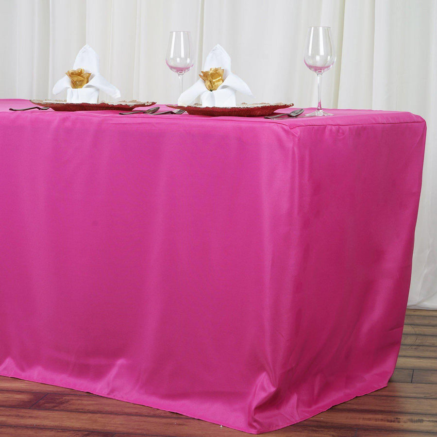8FT Fuchsia Fitted Polyester Rectangular Table Cover