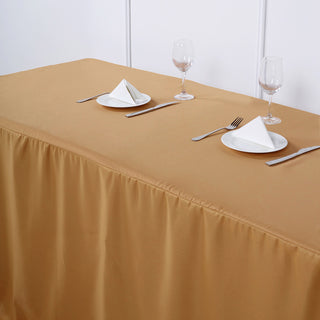 Add Elegance to Your Event with the 8ft Gold Fitted Polyester Rectangular Table Cover