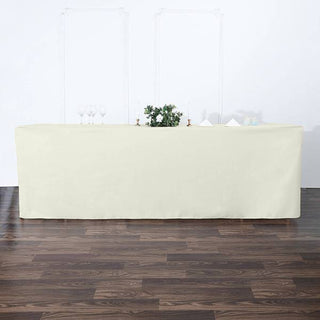 Elegant Ivory Fitted Polyester Rectangular Table Cover