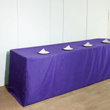 Elevate Your Event Decor with the 8ft Purple Fitted Polyester Rectangular Table Cover