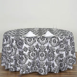 120" Black Round Velvet Flocking Design Taffeta Damask Tablecloth