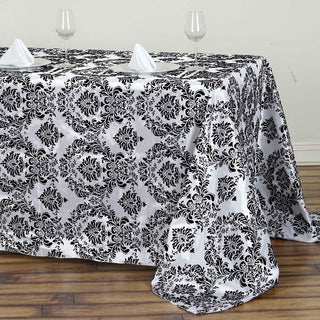 Make a Statement with the Black Velvet Flocking Design Taffeta Damask Tablecloth