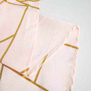 Create a Modern and Majestic Atmosphere: 120" Blush Seamless Round Polyester Tablecloth With Gold Foil Geometric Pattern