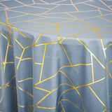 120inch Dusty Blue Round Polyester Tablecloth With Gold Foil Geometric Pattern