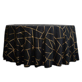 120inch Black Round Polyester Tablecloth With Gold Foil Geometric Pattern