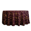 120" Burgundy Seamless Round Polyester Tablecloth With Gold Foil Geometric Pattern