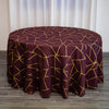 120inch Burgundy Round Polyester Tablecloth With Gold Foil Geometric Pattern