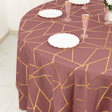 120inch Cinnamon Rose Round Polyester Tablecloth With Gold Foil Geometric Pattern