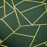 120inch Hunter Emerald Green Round Polyester Tablecloth With Gold Foil Geometric Pattern#whtbkgd