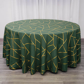 Elegant Hunter Emerald Green Tablecloth with Gold Foil Geometric Pattern