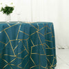 120inch Peacock Teal Polyester Tablecloth With Gold Foil Geometric Pattern