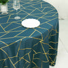 120inch Peacock Teal Polyester Tablecloth With Gold Foil Geometric Pattern
