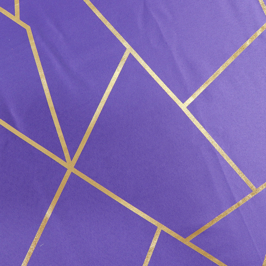 120inch Purple Round Polyester Tablecloth With Gold Foil Geometric Pattern#whtbkgd