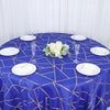 120inch Royal Blue Round Polyester Tablecloth With Gold Foil Geometric Pattern