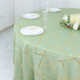 120inch Sage Green Round Polyester Tablecloth With Gold Foil Geometric Pattern