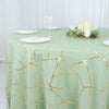 120inch Sage Green Round Polyester Tablecloth With Gold Foil Geometric Pattern