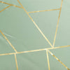 120inch Sage Green Round Polyester Tablecloth With Gold Foil Geometric Pattern#whtbkgd