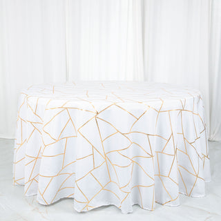 Elegant White Tablecloth with Gold Foil Geometric Pattern