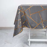 54inch x 54inch Charcoal Gray Polyester Square Tablecloth With Gold Foil Geometric Pattern