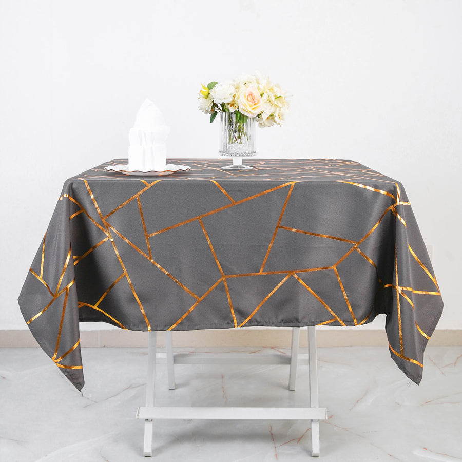 54inch x 54inch Charcoal Gray Polyester Square Overlay With Gold Foil Geometric Pattern