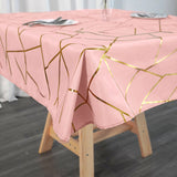 54inch x 54inch Dusty Rose Polyester Square Tablecloth With Gold Foil Geometric Pattern