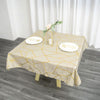 54"x54" Beige Polyester Square Tablecloth With Gold Foil Geometric Pattern