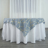 54inch x 54inch Dusty Blue Polyester Square Tablecloth With Gold Foil Geometric Pattern