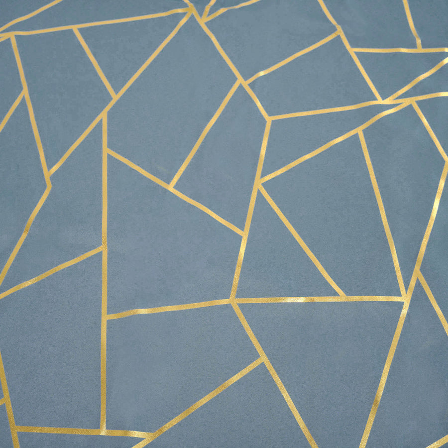 54inch x 54inch Dusty Blue Polyester Square Tablecloth With Gold Foil Geometric Pattern#whtbkgd